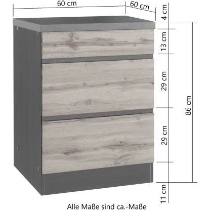 Held Möbel Küchenunterschrank Turin 60 Cm Mit Auszügen Graphit/Wotaneiche – Bild 4