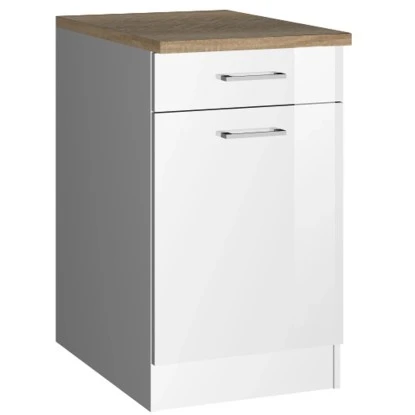 Held Möbel Küchenunterschrank Mailand 50 Cm Tür/Schubkasten Hochglanz Weiß/Weiß