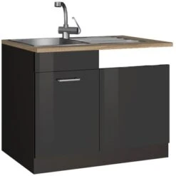 Held Möbel Spülenunterschrank Mailand 110 Cm Hochglanz Graphit/Graphit