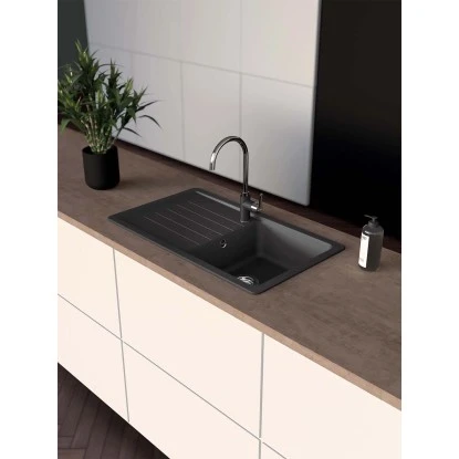Granitspüle Altena D-100 Inkl. Küchenarmatur Simi 50 Cm X 86 Cm Onyx – Bild 3