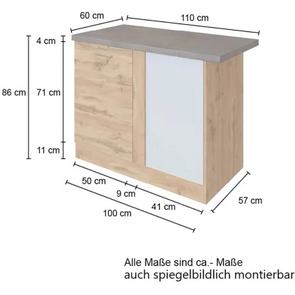 Held Möbel Eckunterschrank Sorrento 110 X 85 X 60 Cm Tür + EL-Boden Weiß-W.eich. – Bild 4